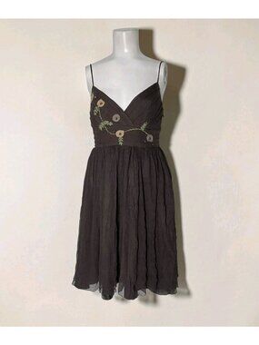 To the Max 100% Silk Gauze Babydoll Beaded Dress XS Forest Fairy Embroidered Y2K